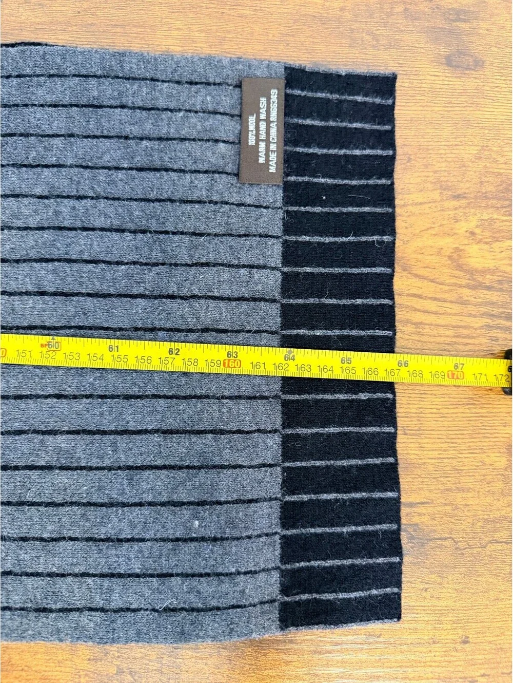 V. Fraas Men's Reversible Gray Black Pinstripe 100% Wool Scarf 66x10